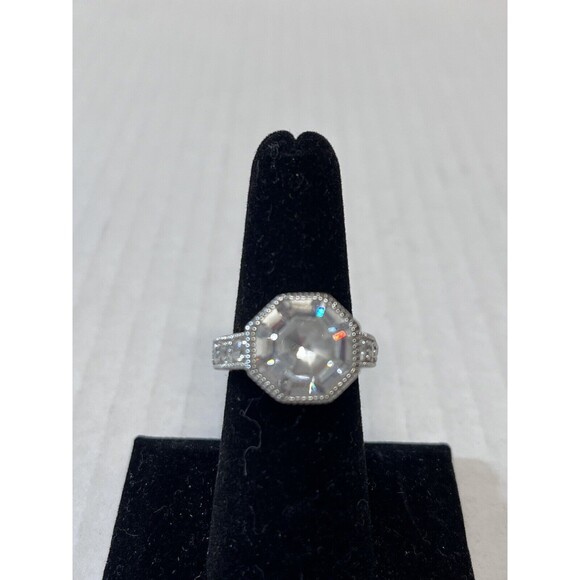 Sterling Silver 925 Art Deco Octagon CZ Ring Size 6.5 NWT - Picture 2 of 5